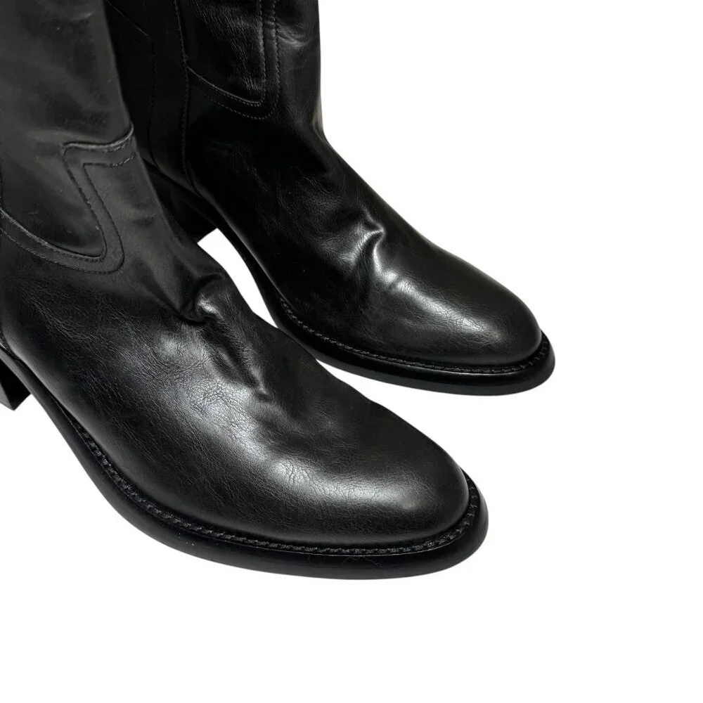 Jeffrey Campbell Desert Me Western Mid calf Boots Black Leather size 10‎ NEW